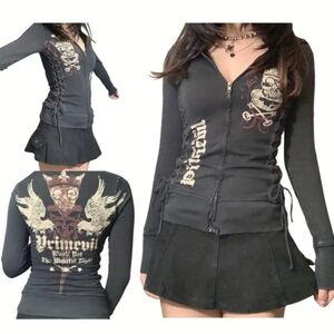 Source Unknown Black Gothic Graphic Top